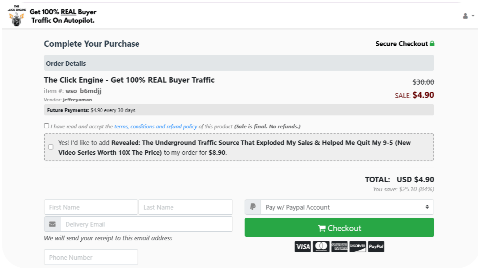 The Click Engine Checkout page